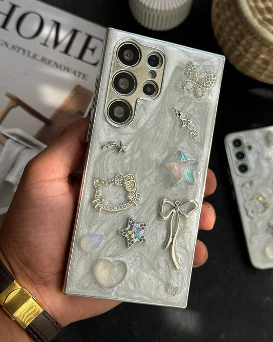 Elegant Pearl White 3D Charm Phone Case - Samsung
