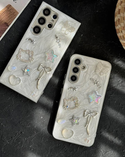 Elegant Pearl White 3D Charm Phone Case - Samsung