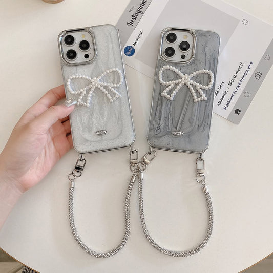 Elegant Pearl Bow Case with Chic Strap