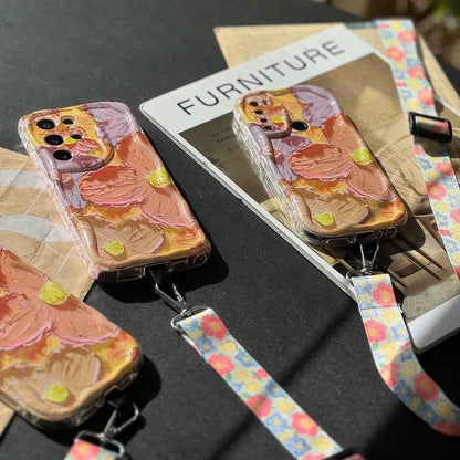 Floral Pattern Strap Phone Case