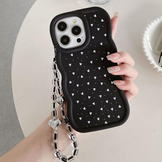 Heart Patterned Wavy Phone Case with Charm