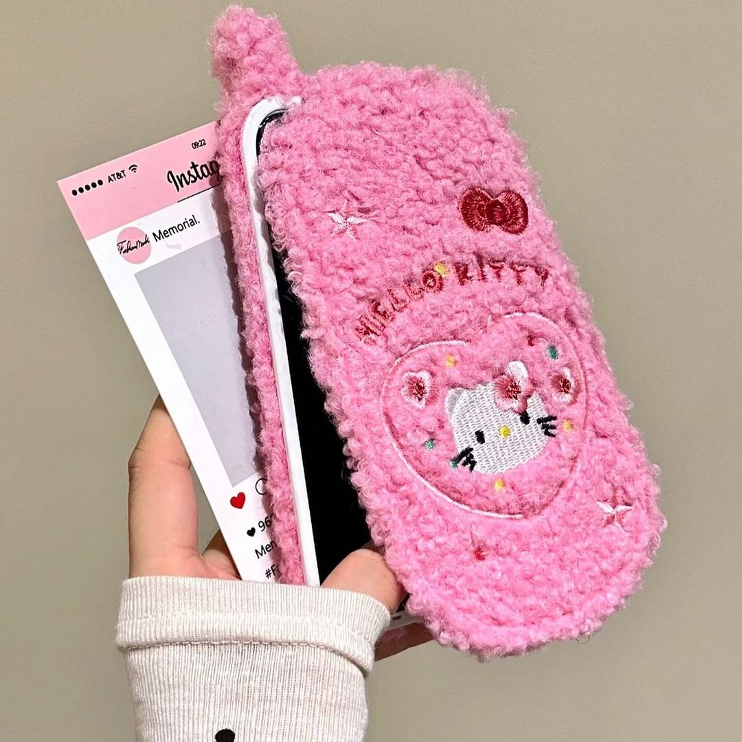 Cute Hello Kitty Mirror Flip Fur Case
