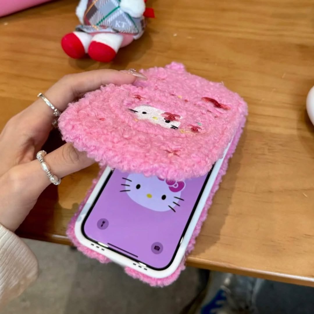 Cute Hello Kitty Mirror Flip Fur Case