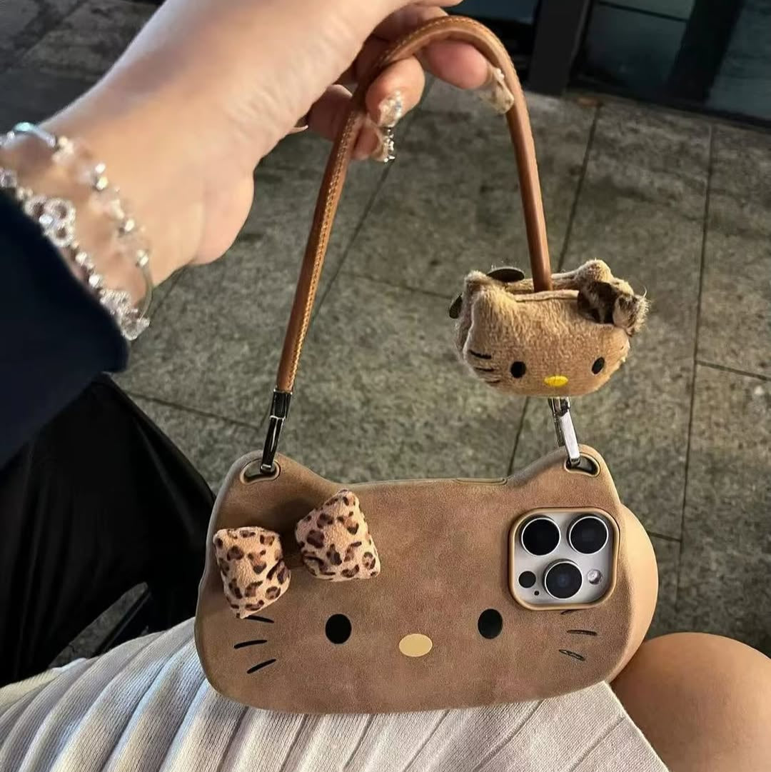 Leopard Bow Kitty Handbag Case
