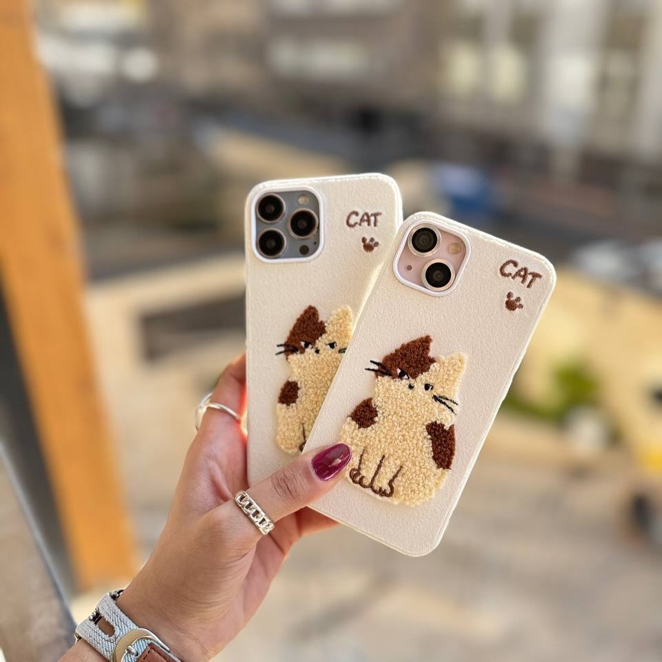 Fluffy Snuggle Kitty Embroidered Case