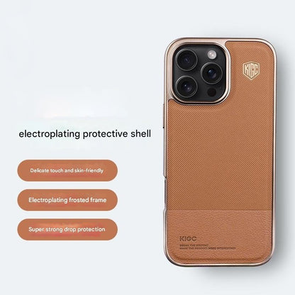 Matte Electroplated Leather Splicing Case - iPhone