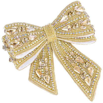 Chic Golden Hair Bow Clip with Sparkling Crystals