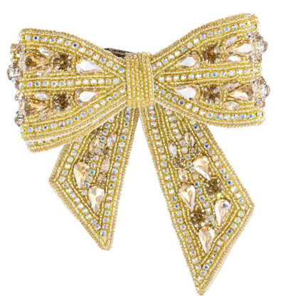 Chic Golden Hair Bow Clip with Sparkling Crystals