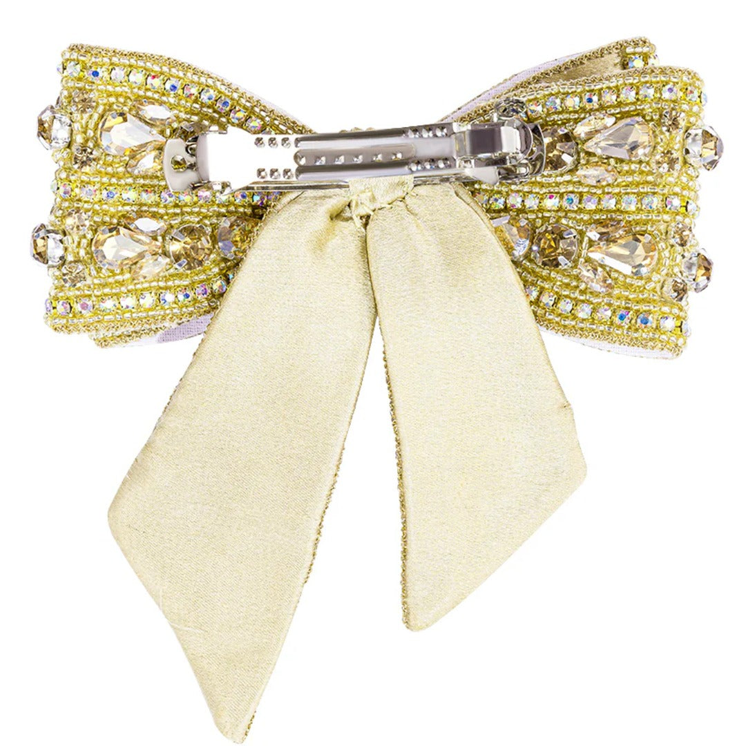 Chic Golden Hair Bow Clip with Sparkling Crystals