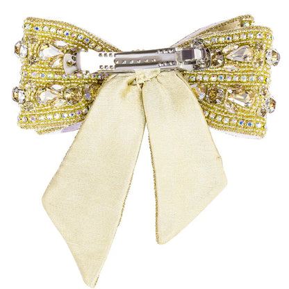 Chic Golden Hair Bow Clip with Sparkling Crystals