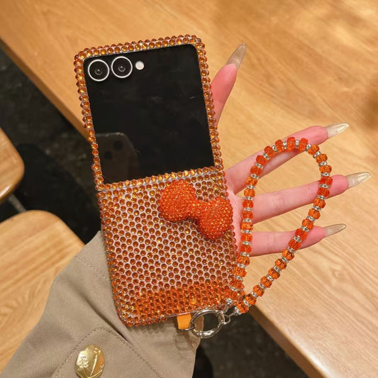 Galaxy Z Flip Series Bow Wristlet Rhinestone Glam Case