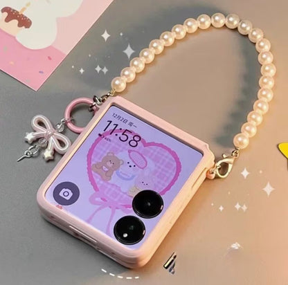Galaxy Z Flip Series 3D Ribbon Pearl Accent Carry Case