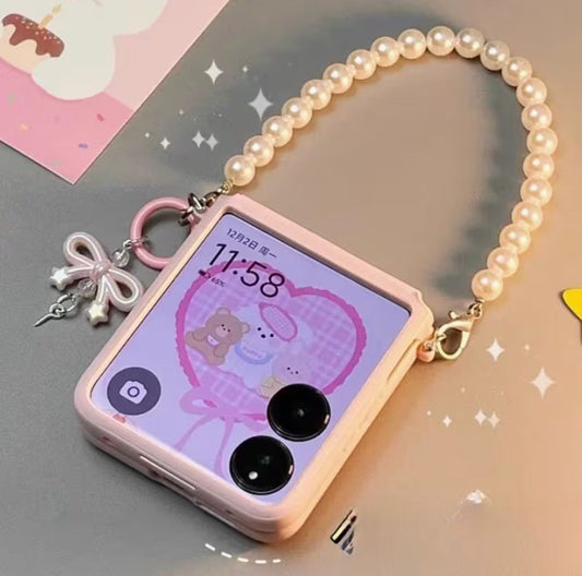 Galaxy Z Flip Series 3D Ribbon Pearl Accent Carry Case