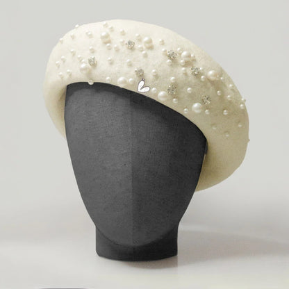 Elegant Beaded White Beret