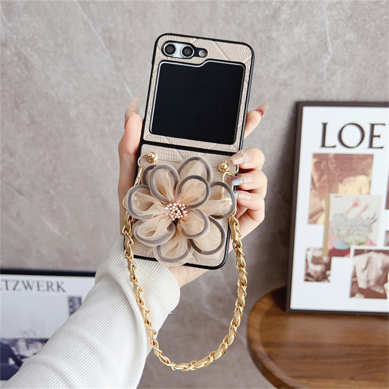 Luxury Leather Flower Design Case With Strap - Samsung