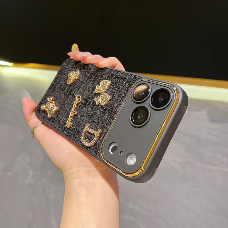 iPhone 17 Series Bear Bling Cloth Texture Case