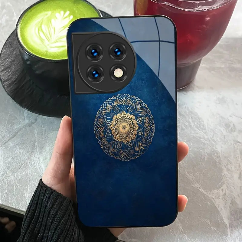 Gold Bloom Floral Tempered Glass Case - OnePlus