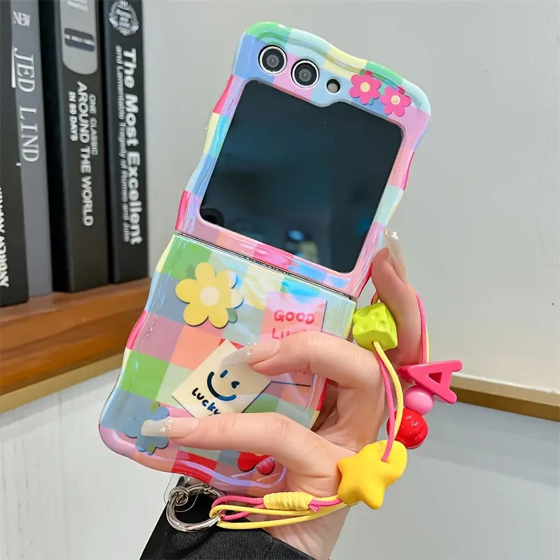 Colorful Wavy Flower And Smiley Face Case - Samsung