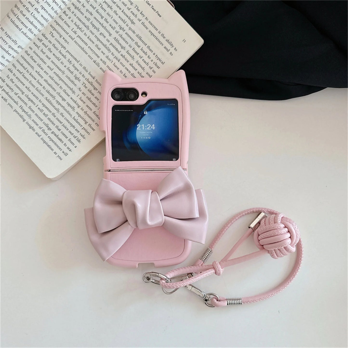 Cute Cat Ear Bow Weave Case - Samsung