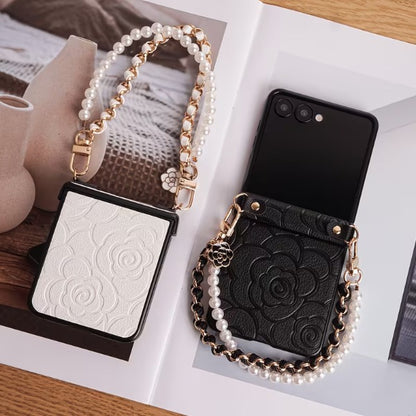 Galaxy Z Flip Series Pearl Petal Handle Charm Case