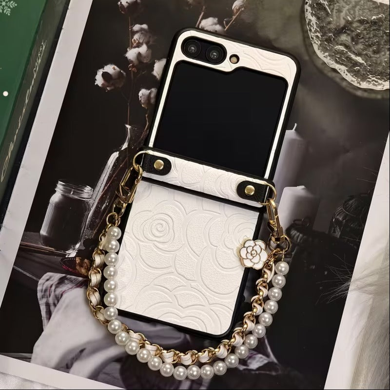 Galaxy Z Flip Series Pearl Petal Handle Charm Case