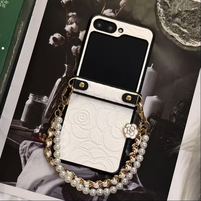 Galaxy Z Flip Series Pearl Petal Handle Charm Case