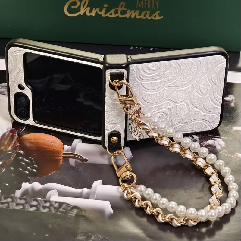 Galaxy Z Flip Series Pearl Petal Handle Charm Case