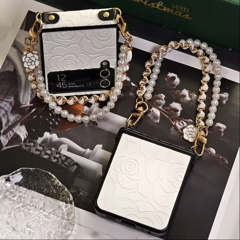 Galaxy Z Flip Series Pearl Petal Handle Charm Case