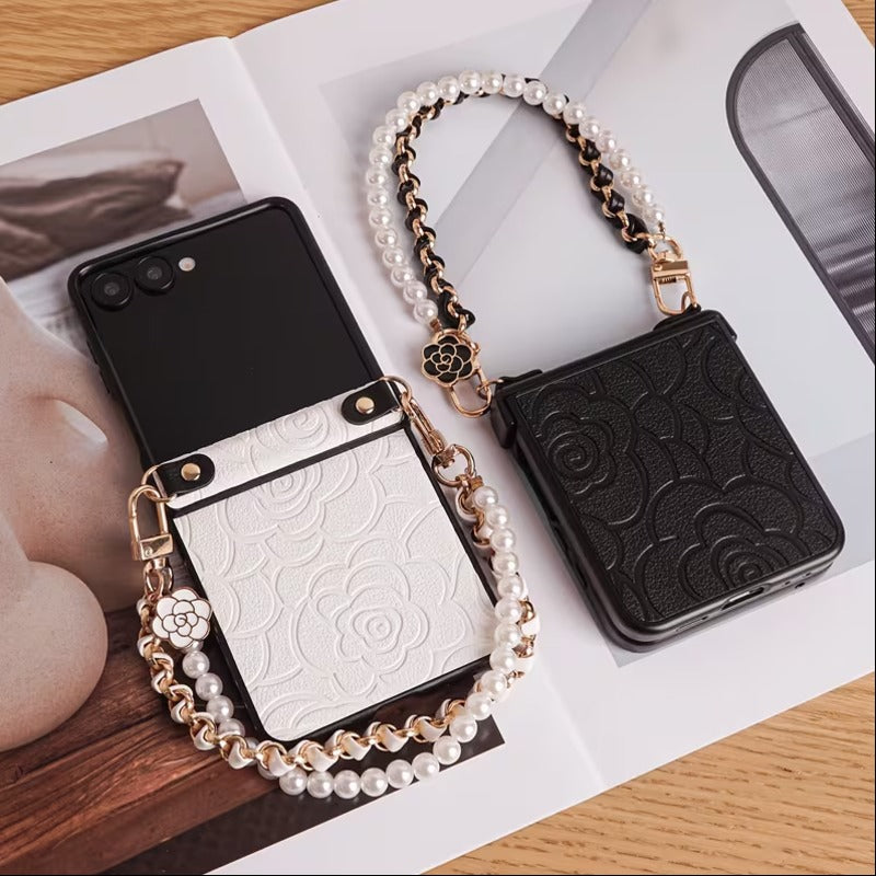 Galaxy Z Flip Series Pearl Petal Handle Charm Case