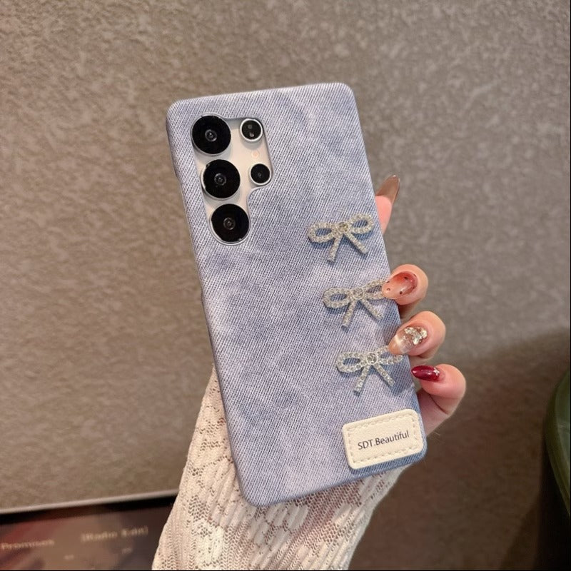 Crystal Bow Denim Case