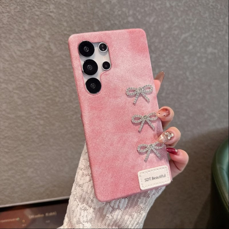 Crystal Bow Denim Case