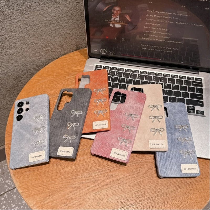 Crystal Bow Denim Case