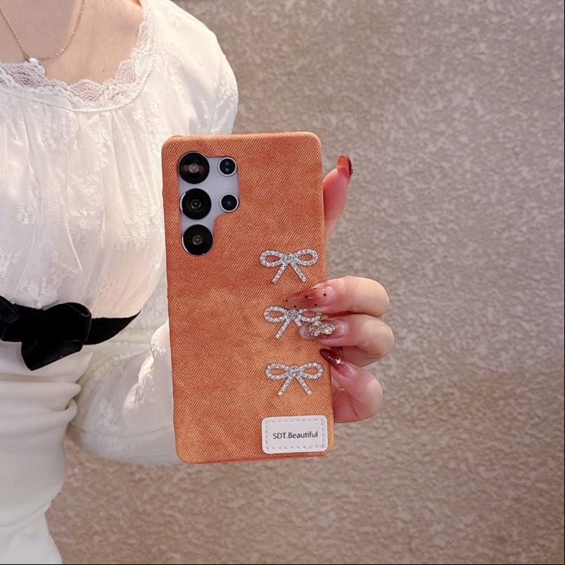 Crystal Bow Denim Case