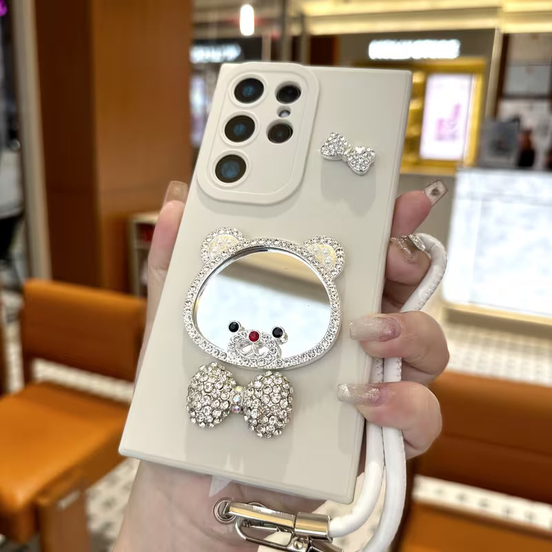 Crystal Bear Mirror Charm Case