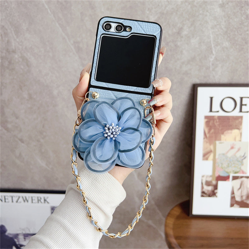 Luxury Leather Flower Design Case With Strap - Samsung