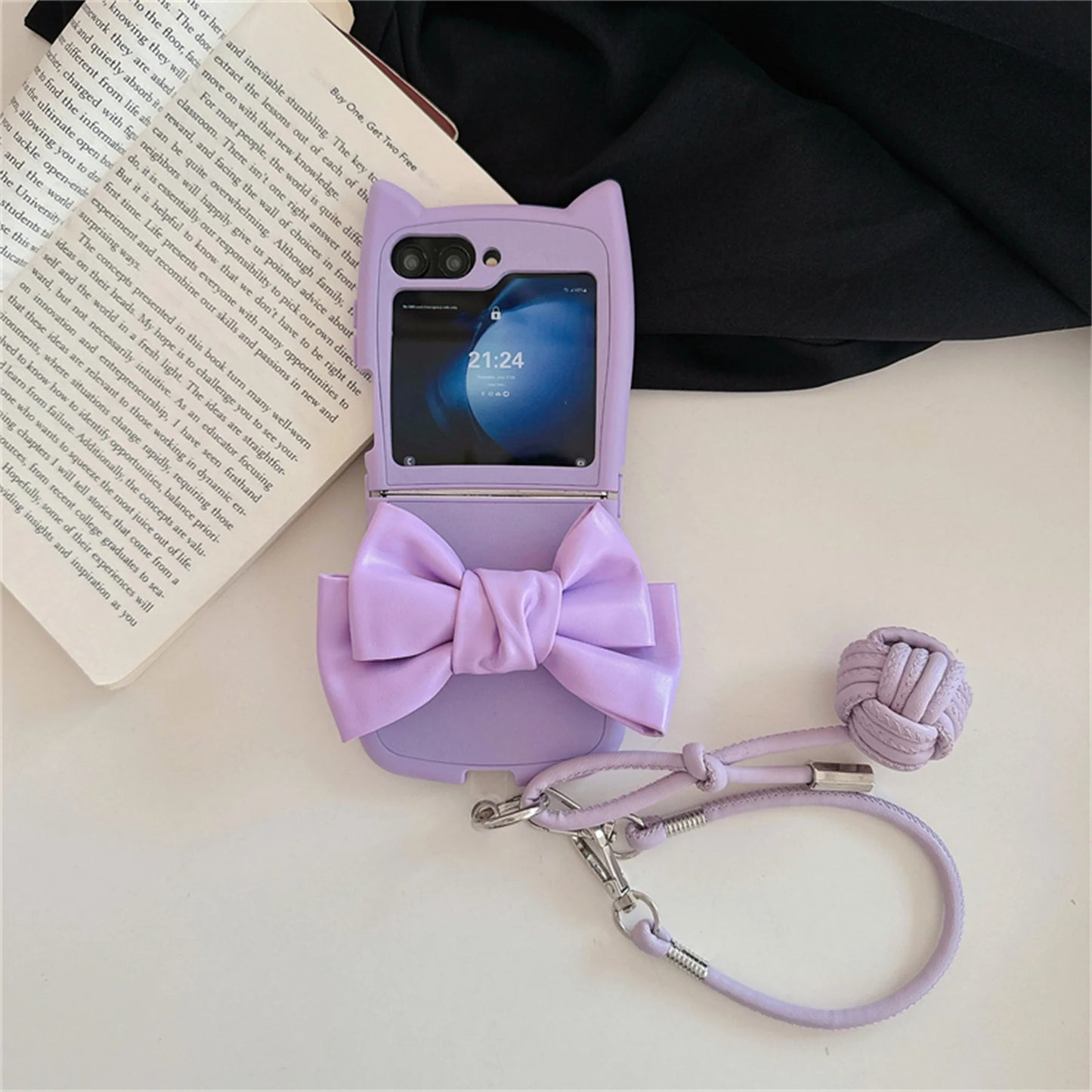 Cute Cat Ear Bow Weave Case - Samsung
