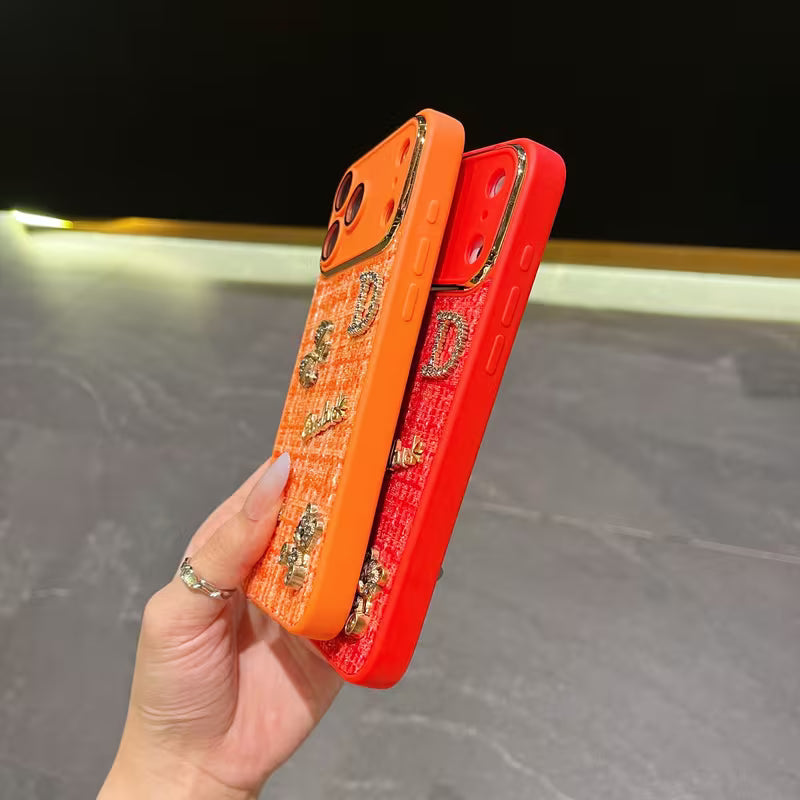iPhone 17 Series Bear Bling Cloth Texture Case