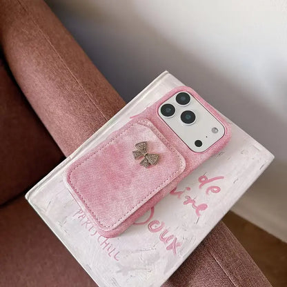 Chic Bow Fabric Texture Pocket Case