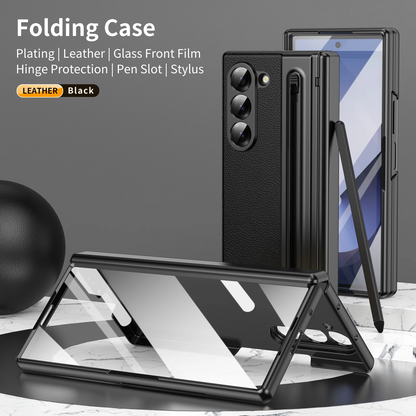 Galaxy Z Fold6 Plating Leather Case with Pen Slot & Hinge Protection