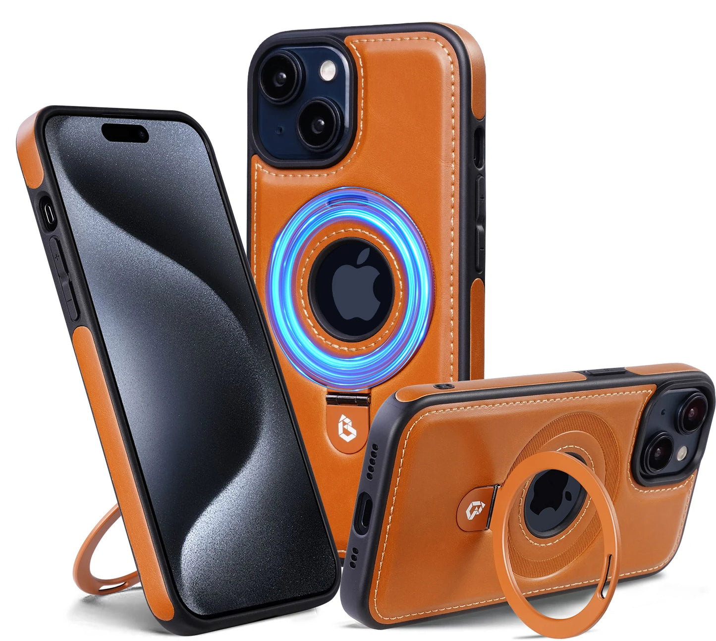 Luxe Leather Magnetic Ring Holder Case - iPhone