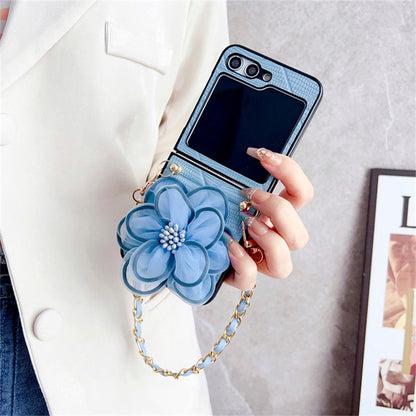 Luxury Leather Flower Design Case With Strap - Samsung