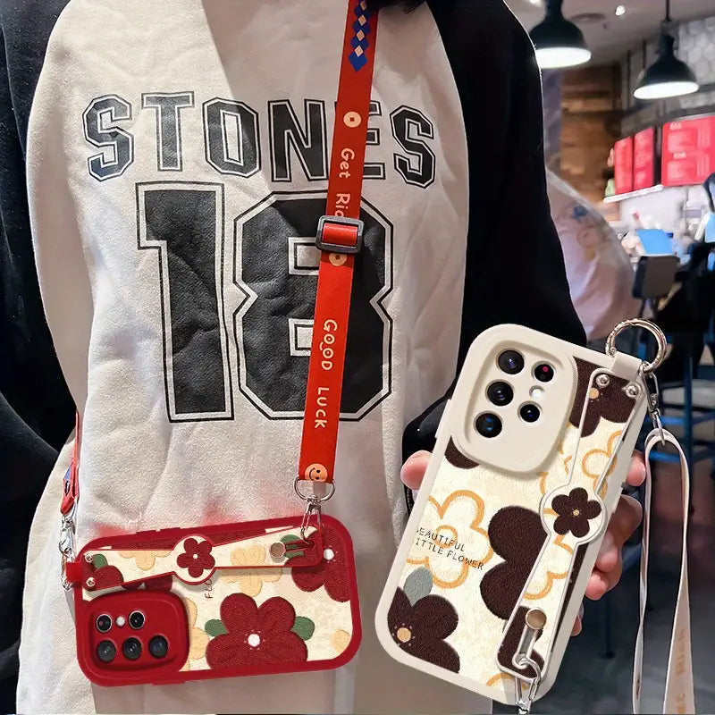 Floral Silicone Crossbody Case - Samsung