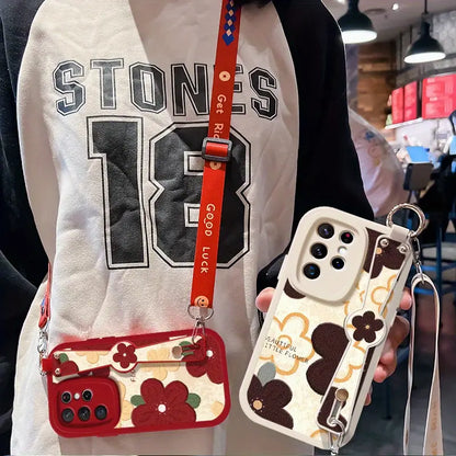 Floral Silicone Crossbody Case - Samsung