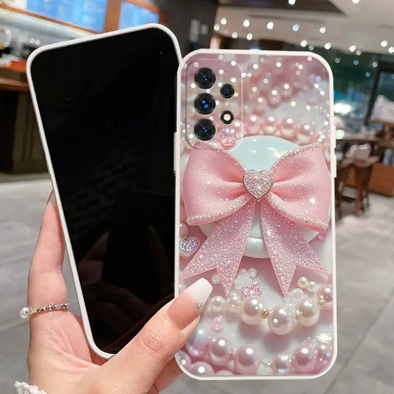 Glitter Bow and Pearl Phone Case - Samsung