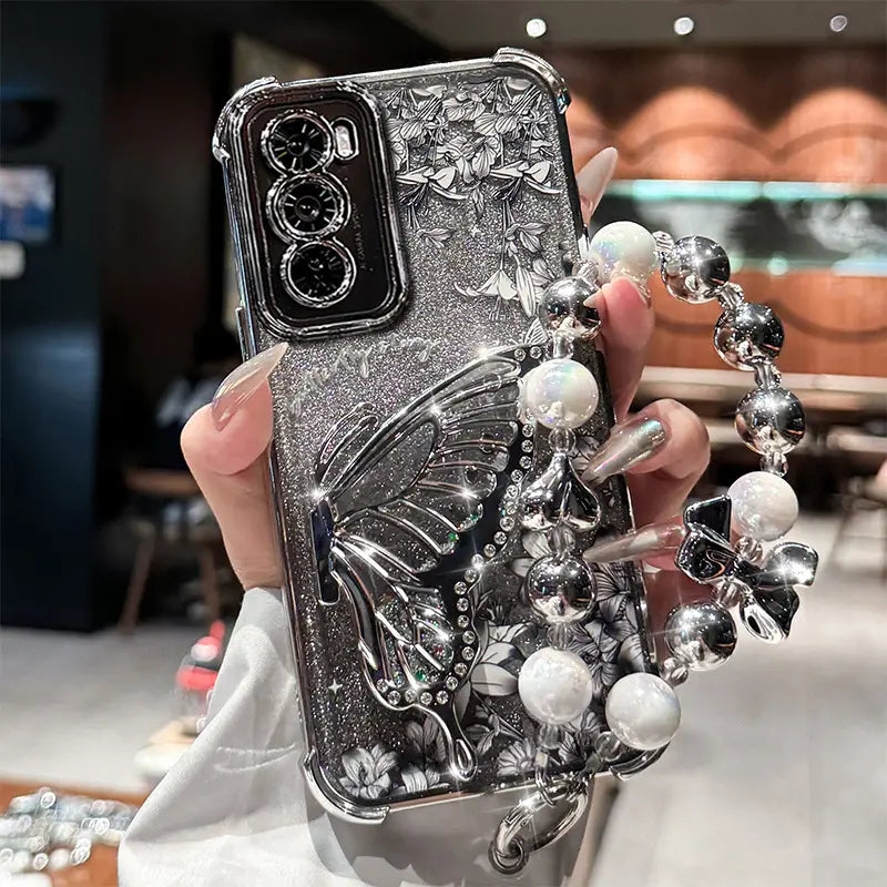 Elegant Butterfly Shimmer Wing Floral Case - Samsung