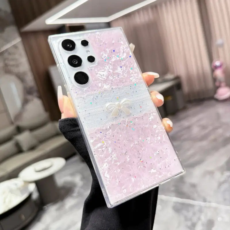 Bowknot Resin Glitter Protective Phone Case - Samsung