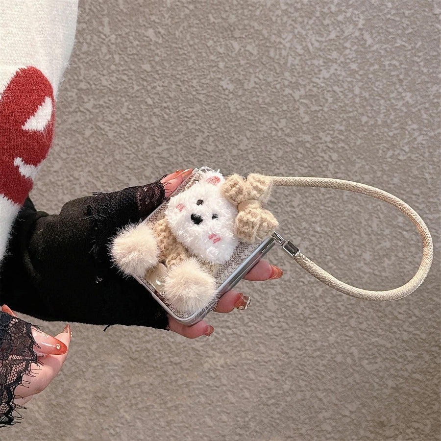 Cute Fluffy Bear Case with Strap - Samsung