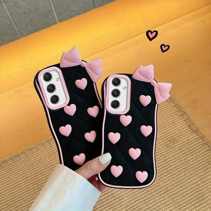 Cute Black Heart Bowknot Phone Case - Samsung