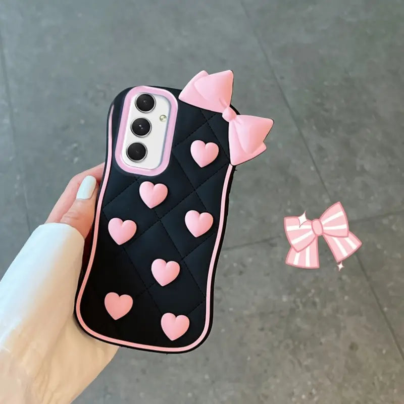 Cute Black Heart Bowknot Phone Case - Samsung