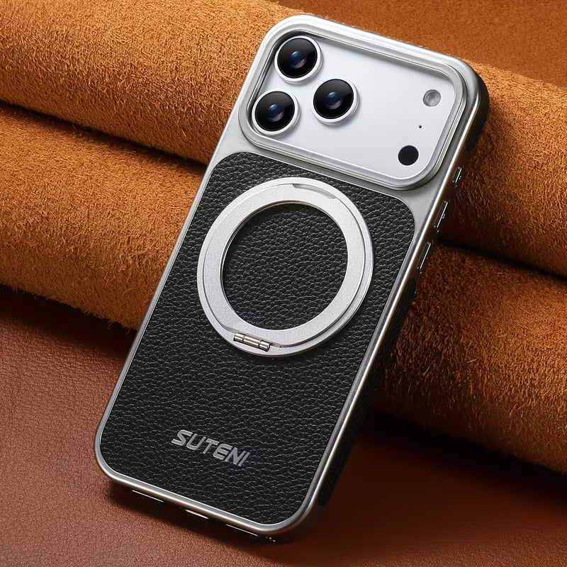 Luxury Titan Leather Ring MagSafe Case
